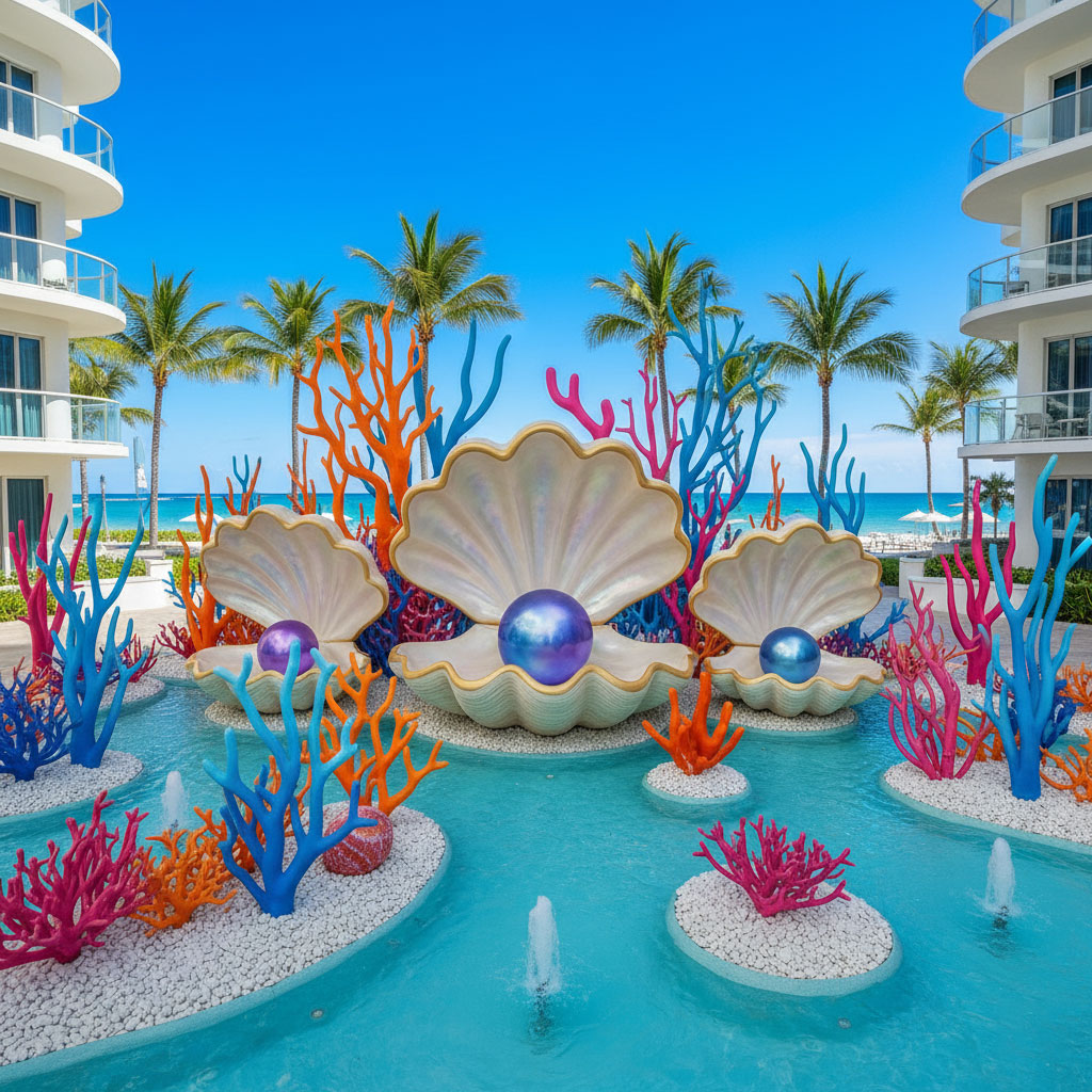 large ocean themed fiberglass art installation