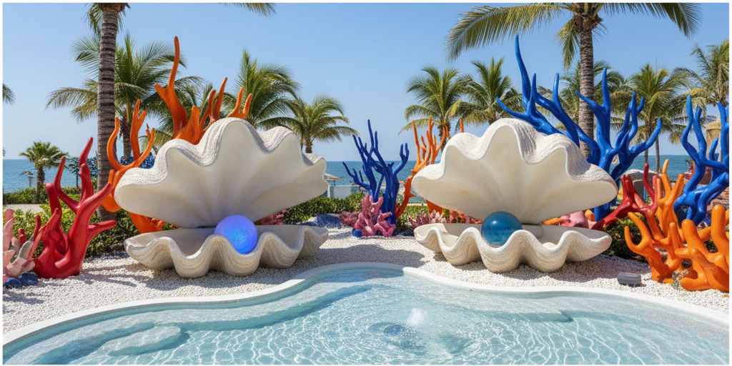 ocean resort fiberglass sculpture for coastal hotel landscaping