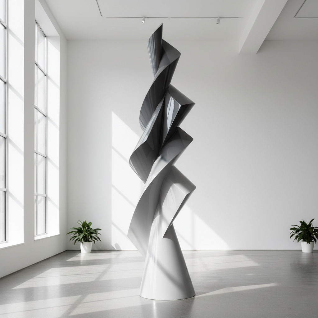 outdoor abstract fiberglass sculpture with smooth finish