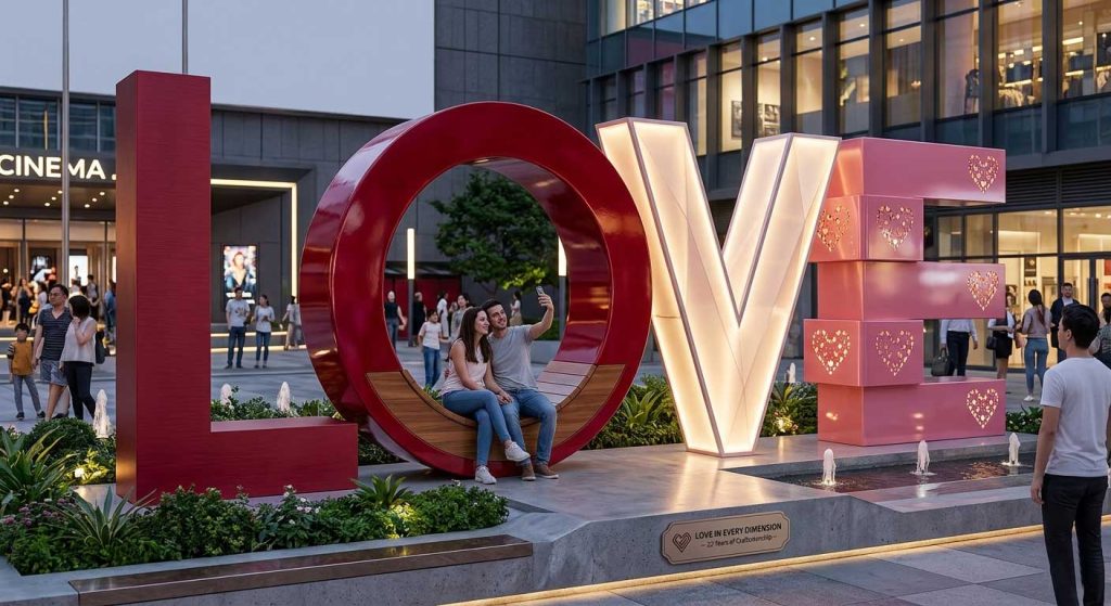 heart shaped fiberglass sculpture love theme installation