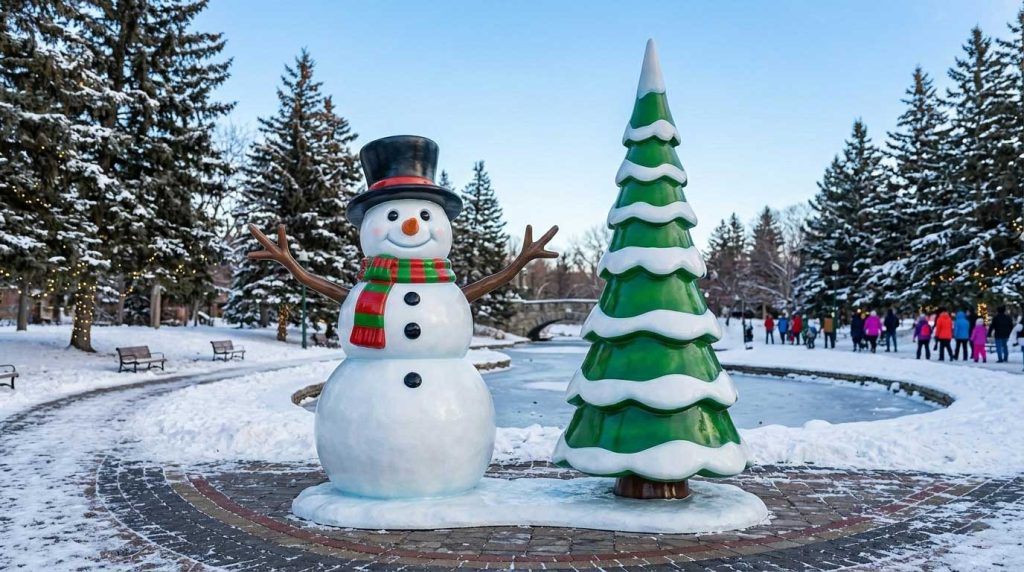 Christmas fiberglass sculpture installed in mall attracting visitors
