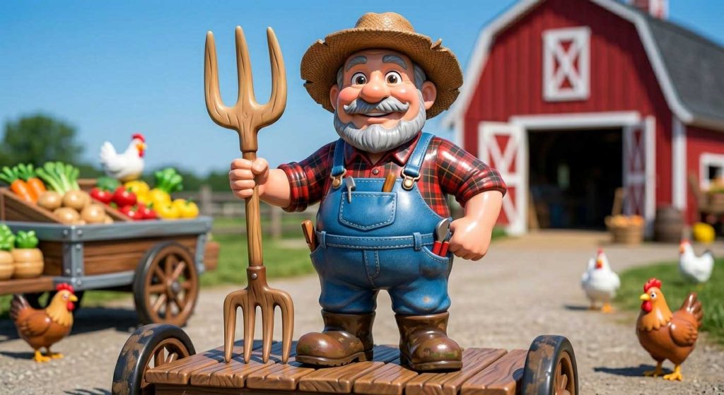 Close-up of farm fiberglass sculpture showing detailed animal texture and painting