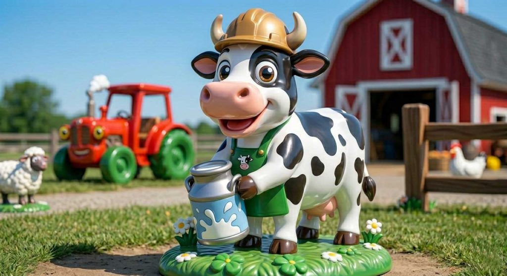 Custom farm fiberglass sculpture set with animals and rural scene installation