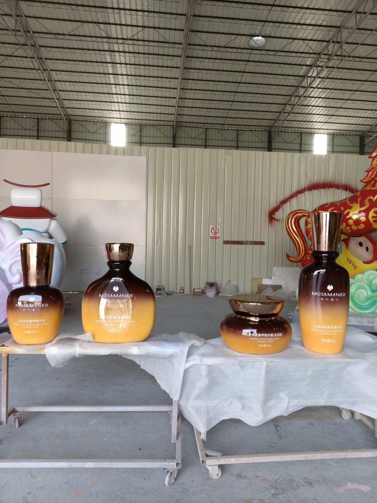 Large fiberglass advertising sculpture attracting visitors at commercial event