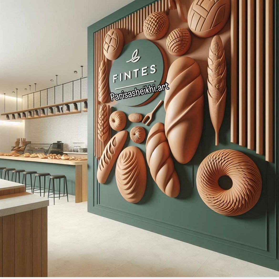 Bakery bread wall sculpture installation interior design