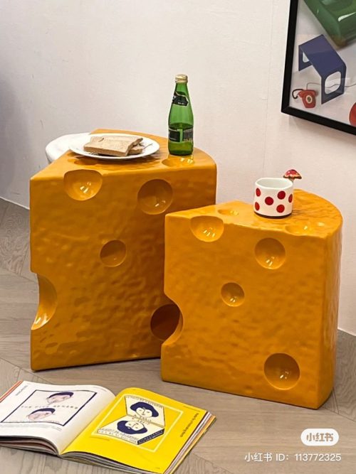 Giant cheese sculpture installation pop art stool design