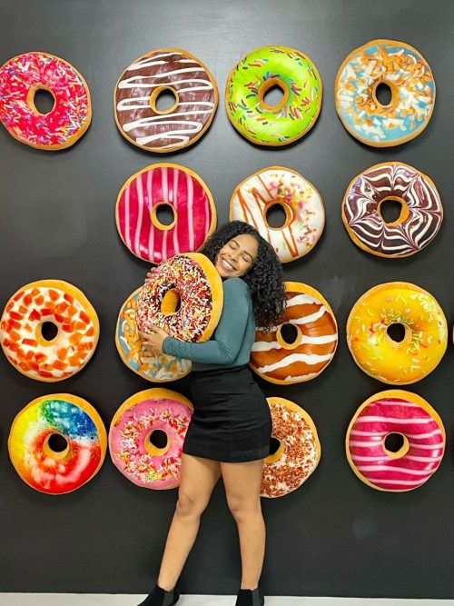 Giant donut wall sculpture installation pop art display