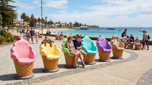 Tolili ice cream bench sculpture seaside installation