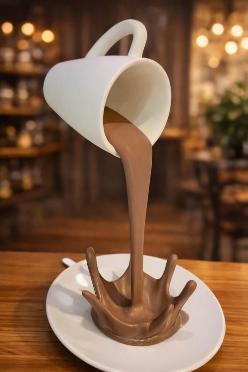 coffee cup art installation, coffee sculpture display, commercial art sculpture