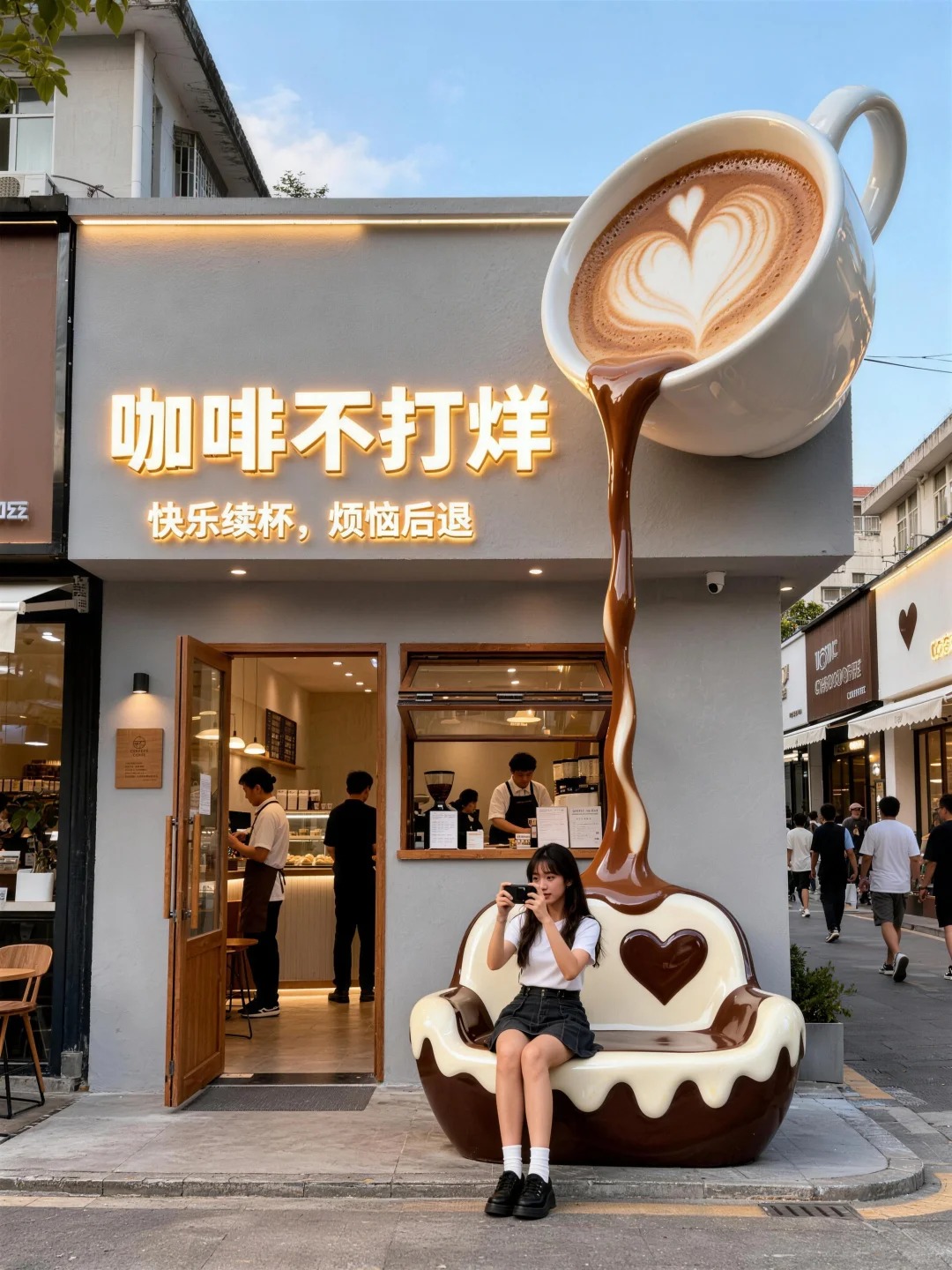 custom coffee cup sculpture café branding statue