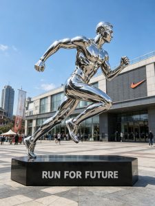 dynamic glass sculpture tennis player motion advertising display Tolili factory