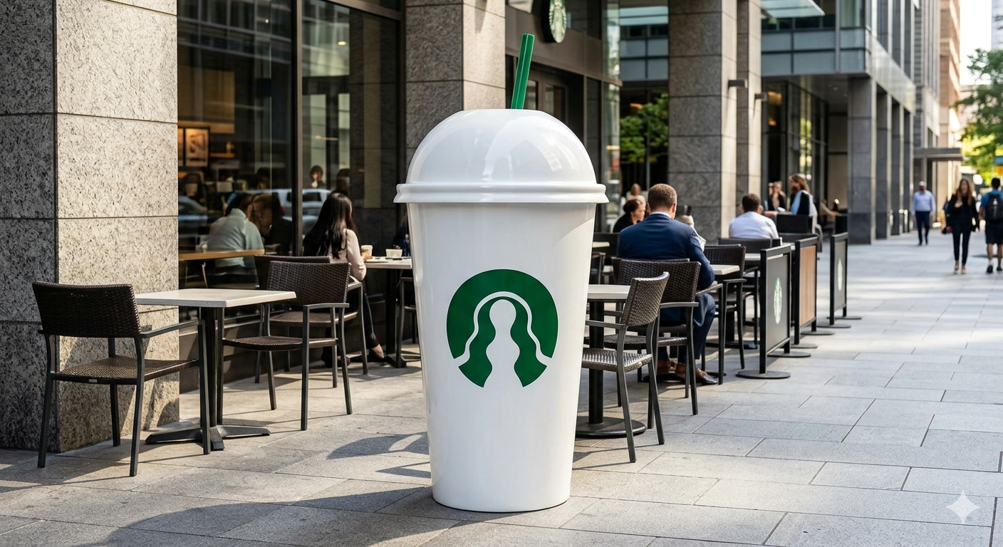 giant coffee cup display sculpture, branded coffee sculpture, commercial coffee display