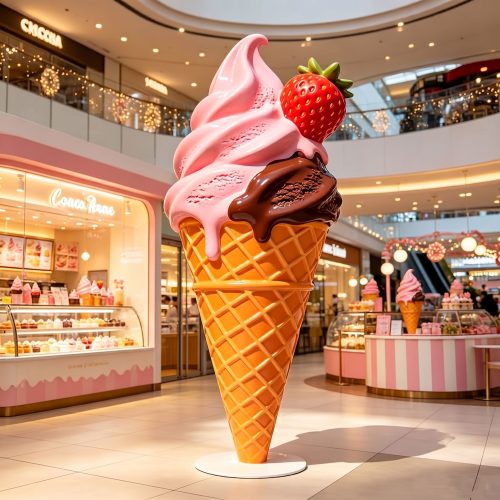 ice cream cone sculpture display in shopping mall interior