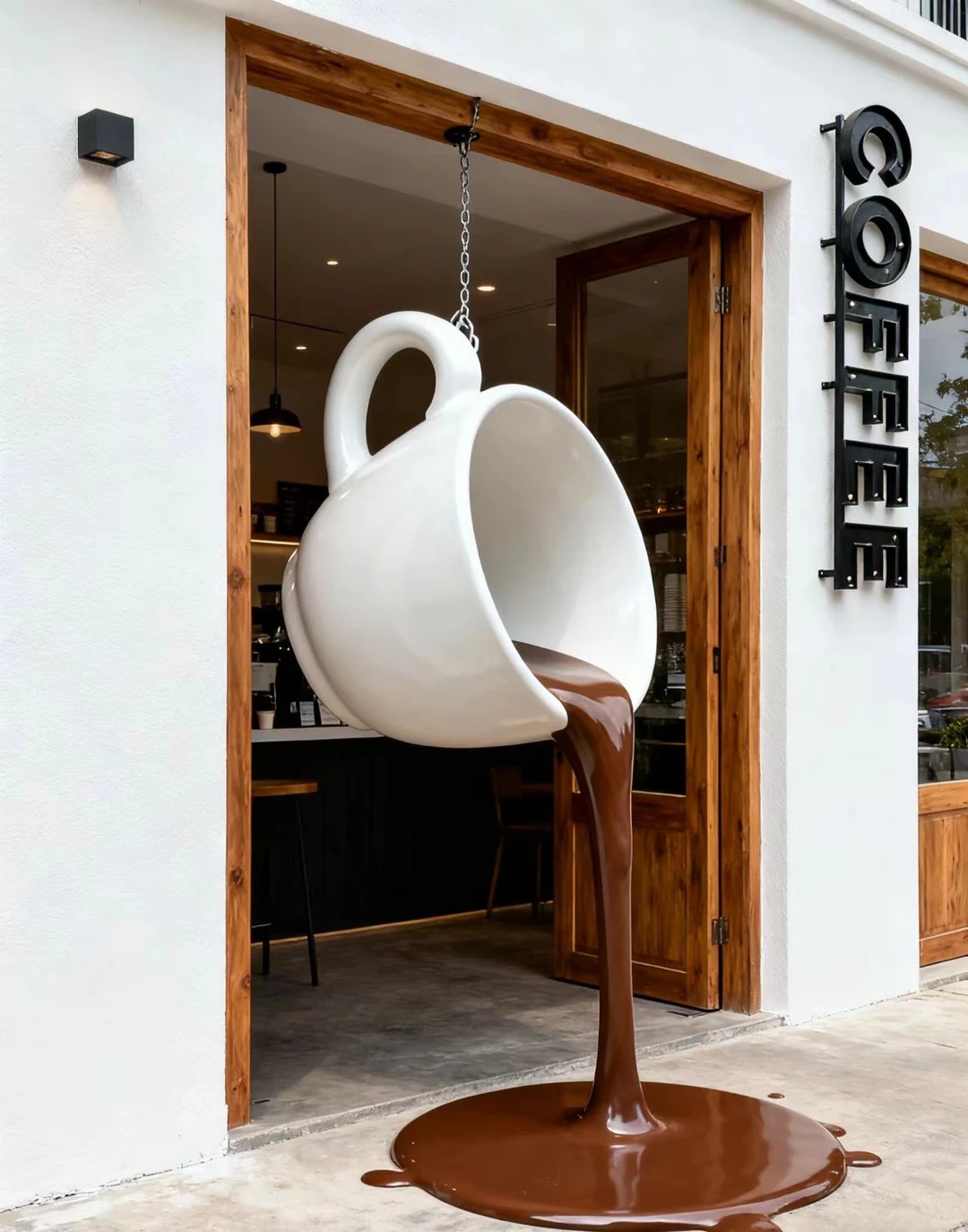 oversized coffee mug sculpture, giant mug display, coffee branding sculpture
