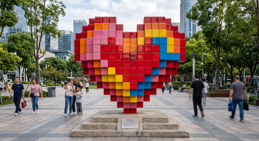 Outdoor fiberglass heart sculpture